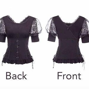Sexy Black Corset Blouse, Puffy Sleeve Blouse, Feminine Black Bloused, Sz 8